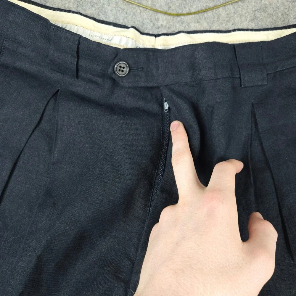 Vintage Giorgio Armani Le Collezioni Linen Pants Mens 30x31 Navy Blue Pleated